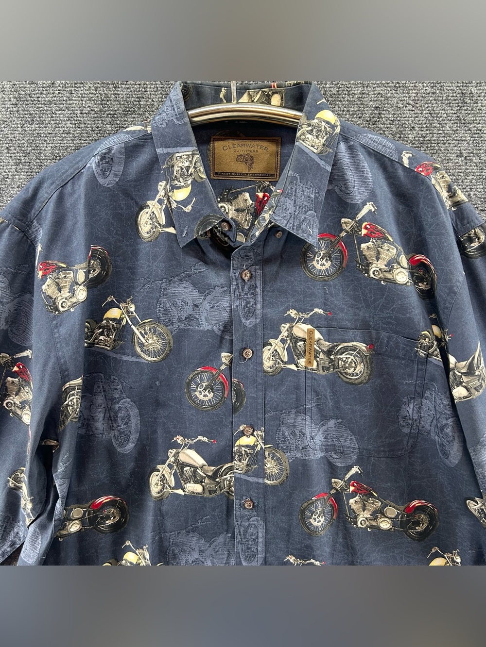 Clearwater Outfitters Shirt Mens XL Blue Motorcycle Biker AOP Long Sleeve Cotton